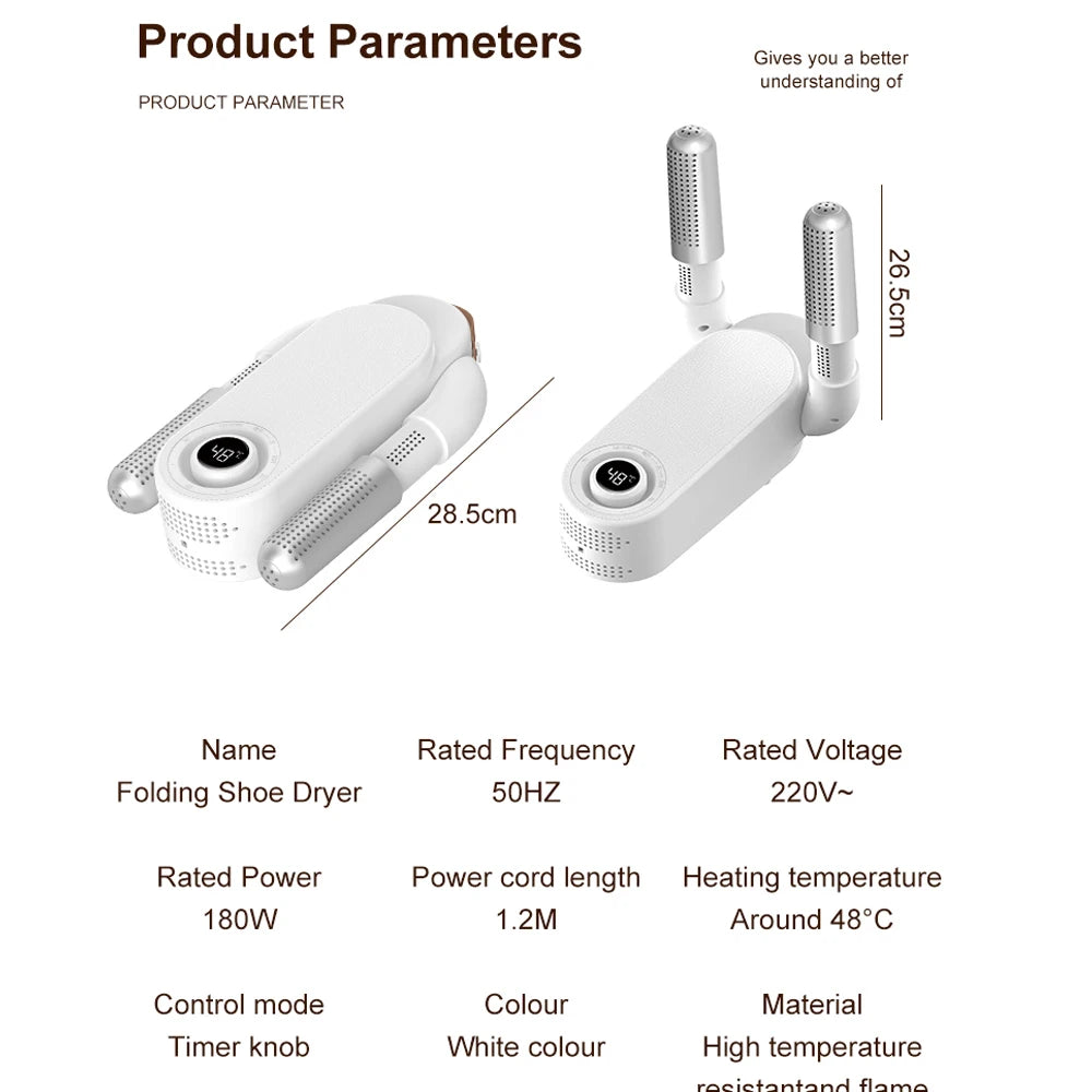 Secador de Sapatos UV Dobrável - Secador de Sapatos Doméstico com Temperatura Constante, Esterilização e Desodorização para Botas e Calçados.