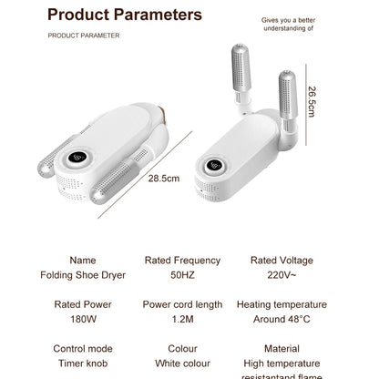 Secador de Sapatos UV Dobrável - Secador de Sapatos Doméstico com Temperatura Constante, Esterilização e Desodorização para Botas e Calçados.
