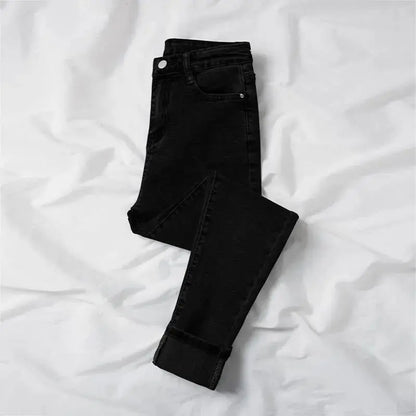 Jeans para Mulheres Mom Jeans azul, cinza, preto. Jeans feminino de cintura alta, elástico, denim lavado, skinny, tipo lápis, streetwear feminino