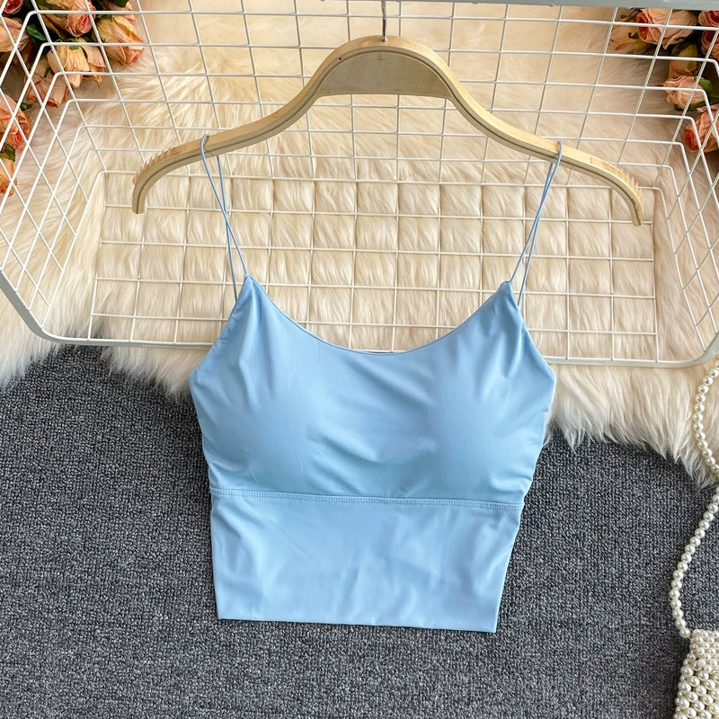 Camisola Feminina Cropped - Top Tubo Sem Costura em Seda Gelada, Bralette com Bojo, Regata Esportiva Sexy e Confortável