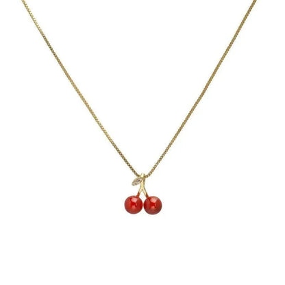 Novo Colar com Pingente de Cereja Vermelho Vinho e Dourado para Mulheres, Acessório de Personalidade, Colar de Moda, Joia para Casamento e Presente de Aniversário.