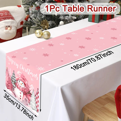 Toalha de Mesa Rosa de Natal: Bandeira de Mesa do Papai Noel, Decorações de Natal para Casa 2024, Presentes de Natal (Navidad), Toalha de Mesa para o Ano Novo.