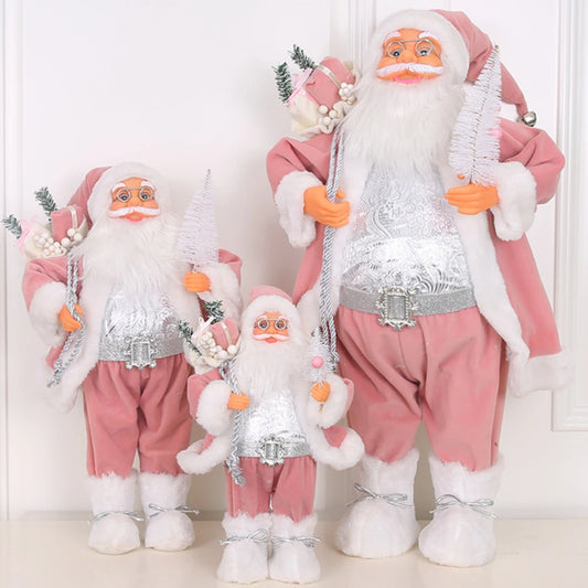 Decorações de Natal: Bonecos de Papai Noel Rosa em Pé, Estátuas de Natal, Enfeites para Decoração de Feriado, Ornamentos para Decoração de Janela.