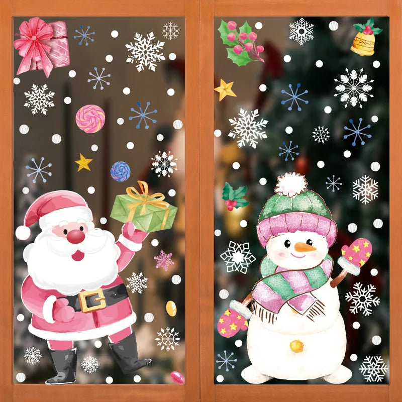 Adesivos de Janela de Natal Rosa: Adesivos de Papai Noel, Boneco de Neve, Renas, Decoração de Vidro, DeCal “Merry Christmas”, Decoração para Casa 2024, Presentes de Ano Novo.