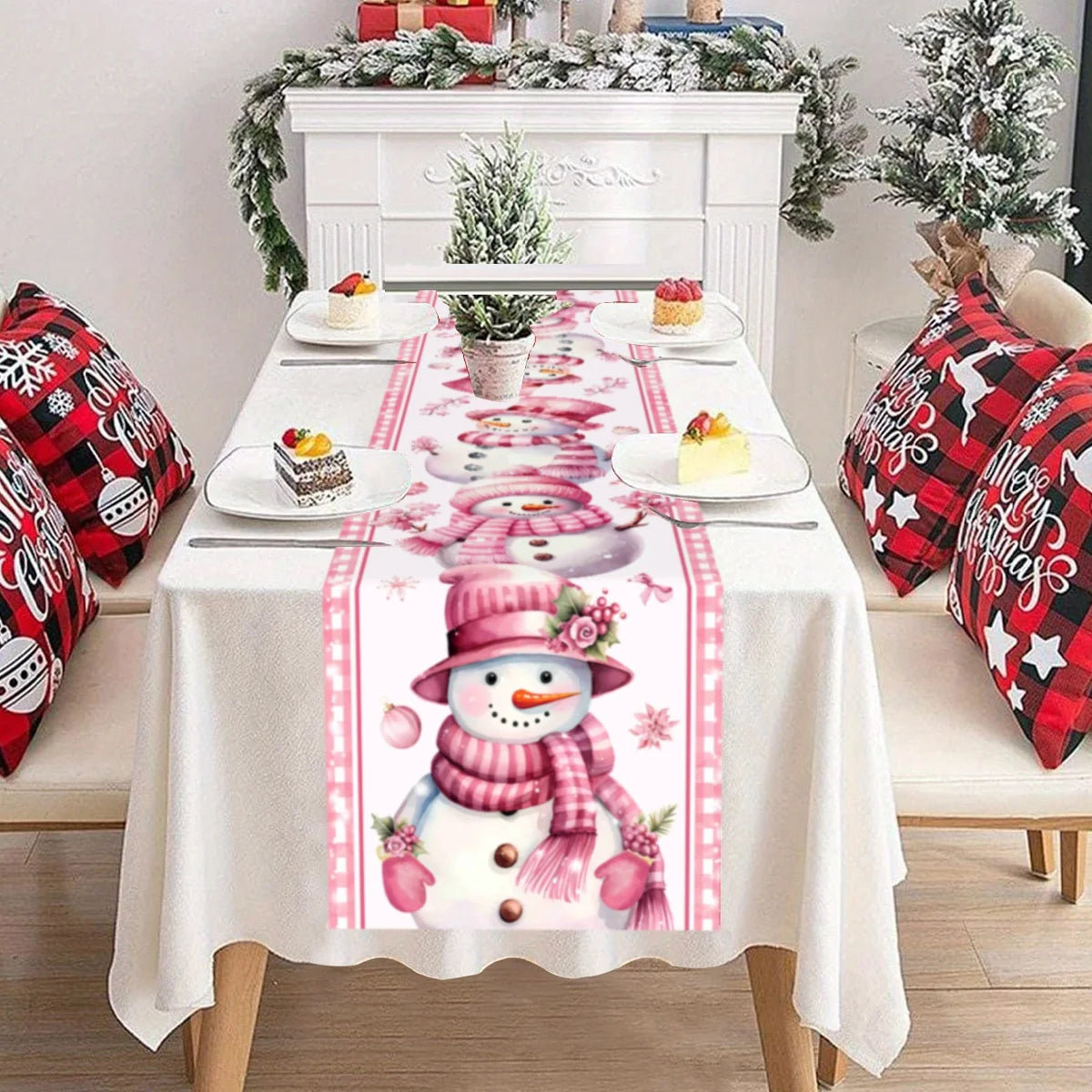 Toalha de Mesa Rosa de Natal: Bandeira de Mesa do Papai Noel, Decorações de Natal para Casa 2024, Presentes de Natal (Navidad), Toalha de Mesa para o Ano Novo.