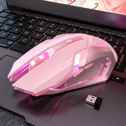 Mouse Gamer Ergonômico com Fio, 6 Botões, LED 2400 DPI, USB, Modelo K3 na cor rosa, com mouse pads inclusos, ideal para PC e Laptop.