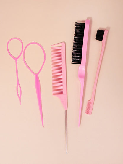 Conjunto de Escova de Cabelo e Trança, 5 Peças, Escova de Dente, Escova de Acabamento, Ferramenta para Trançar Cabelo, Ferramenta de Trança, Adequado para Mulheres e Homens