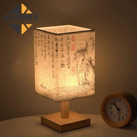 Luminária de Mesa Retro em Madeira - Estilo Chinês para Quarto e Escritório