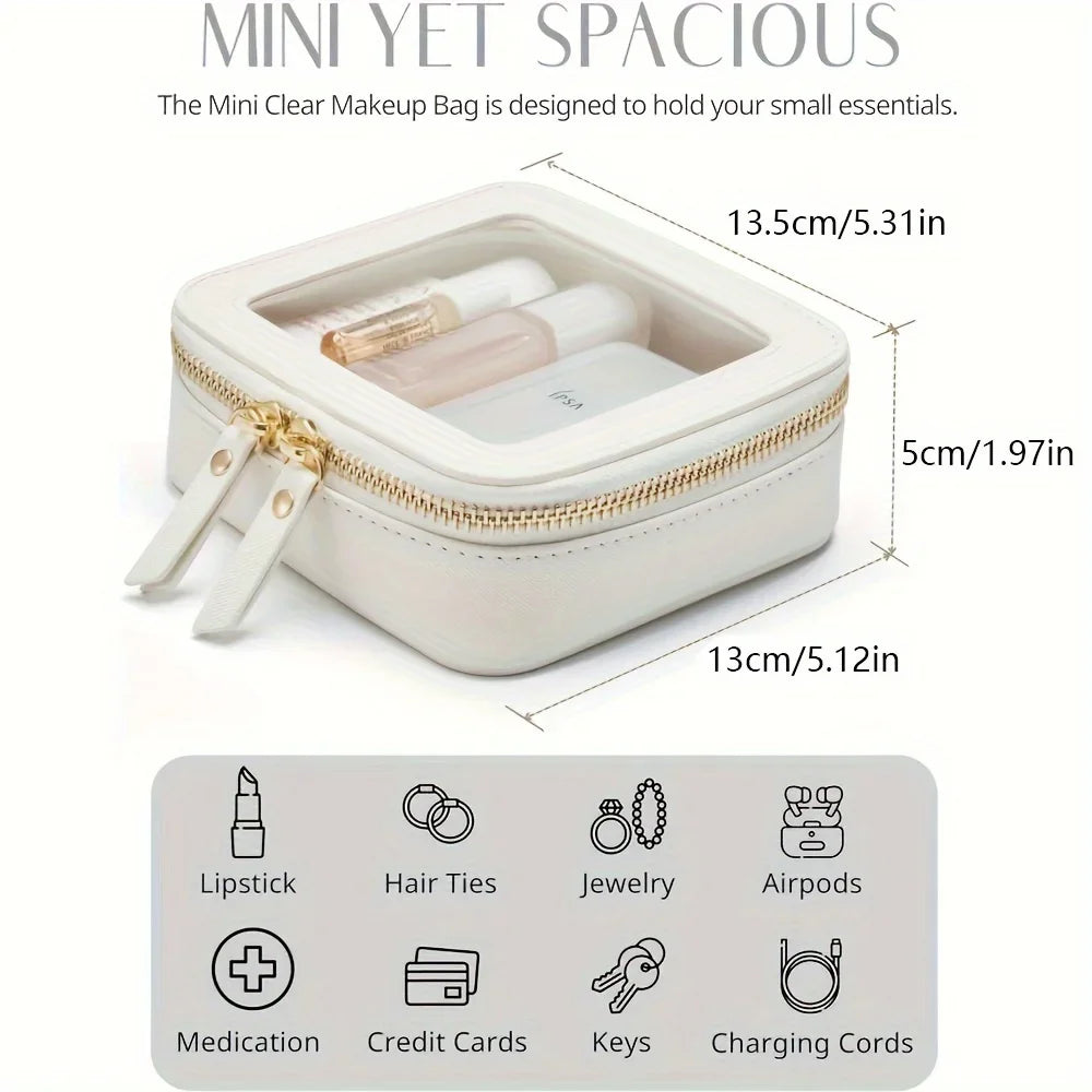 Mini Necessaire Bolsa de Maquiagem Bonita Transparente, Organizador de Viagem para Cosméticos e Produtos de Higiene, Estojo Quadrado à Prova d'Água com Zíper