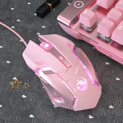 Mouse Gamer Ergonômico com Fio, 6 Botões, LED 2400 DPI, USB, Modelo K3 na cor rosa, com mouse pads inclusos, ideal para PC e Laptop.