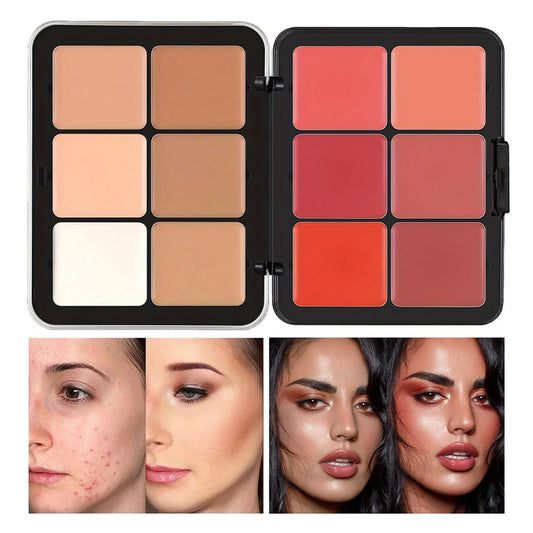 Paleta de Maquiagem 12 Cores - Estojo Metálico com Corretivo, Blush, Creme Matte, Iluminador e Contorno