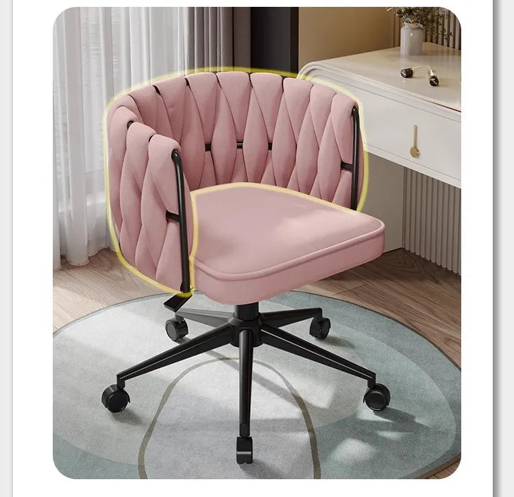 Cadeira de Computador de Luxo Rosa para Quarto Cadeira de Maquiagem para Meninas Encosto Elegante Cadeira de Computador Simples Giratória Silla Escritório Móveis de Escritório