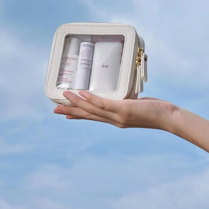 Mini Necessaire Bolsa de Maquiagem Bonita Transparente, Organizador de Viagem para Cosméticos e Produtos de Higiene, Estojo Quadrado à Prova d'Água com Zíper