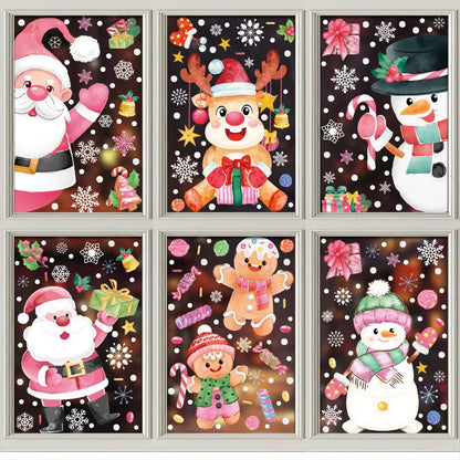 Adesivos de Janela de Natal Rosa: Adesivos de Papai Noel, Boneco de Neve, Renas, Decoração de Vidro, DeCal “Merry Christmas”, Decoração para Casa 2024, Presentes de Ano Novo.