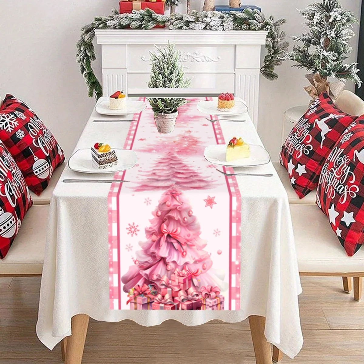 Toalha de Mesa Rosa de Natal: Bandeira de Mesa do Papai Noel, Decorações de Natal para Casa 2024, Presentes de Natal (Navidad), Toalha de Mesa para o Ano Novo.