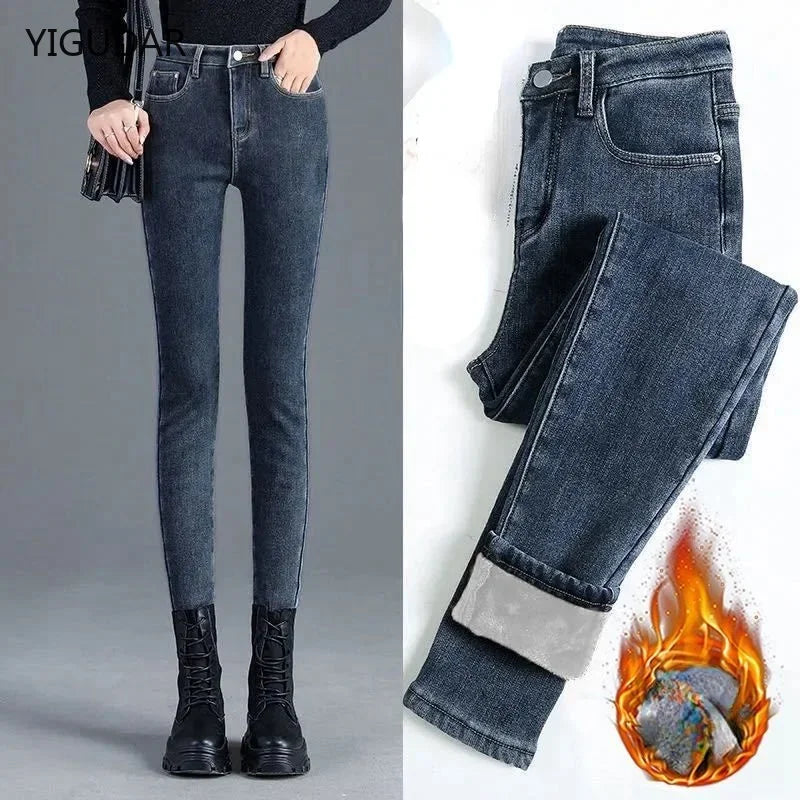 Jeans para Mulheres Mom Jeans azul, cinza, preto. Jeans feminino de cintura alta, elástico, denim lavado, skinny, tipo lápis, streetwear feminino