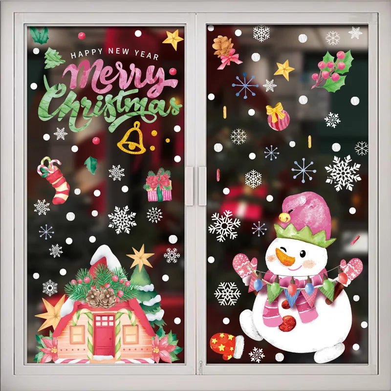 Adesivos de Janela de Natal Rosa: Adesivos de Papai Noel, Boneco de Neve, Renas, Decoração de Vidro, DeCal “Merry Christmas”, Decoração para Casa 2024, Presentes de Ano Novo.