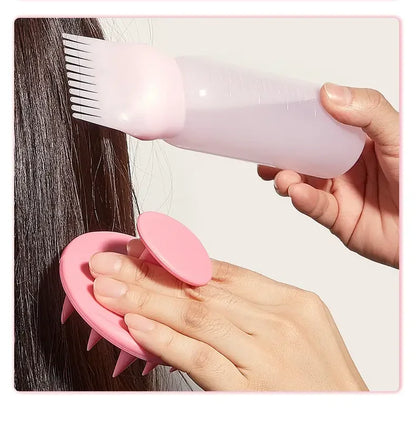 2pcs/set Frasco de Shampoo de Silicone, Frasco de Tintura de Cabelo PP com Aplicador, Frasco de Óleo com Escova, Escova de Massagem no Couro Cabeludo