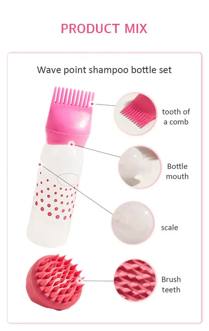 2pcs/set Frasco de Shampoo de Silicone, Frasco de Tintura de Cabelo PP com Aplicador, Frasco de Óleo com Escova, Escova de Massagem no Couro Cabeludo