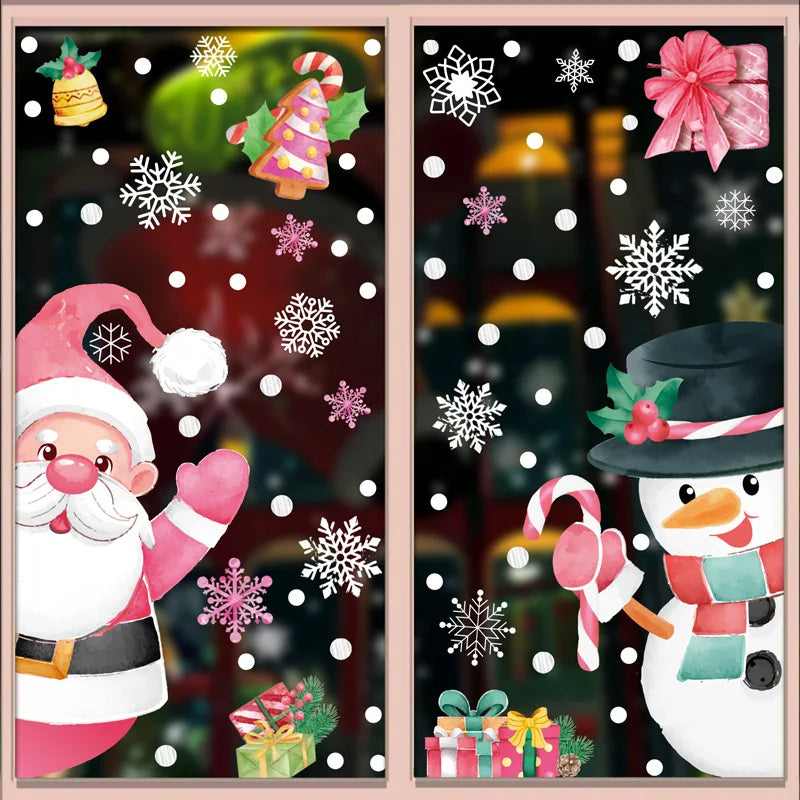 Adesivos de Janela de Natal Rosa: Adesivos de Papai Noel, Boneco de Neve, Renas, Decoração de Vidro, DeCal “Merry Christmas”, Decoração para Casa 2024, Presentes de Ano Novo.