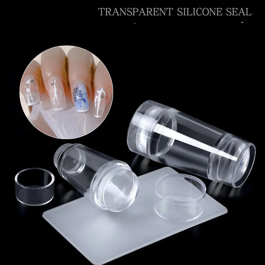 Kit de Carimbo de Silicone Transparente para Nail Art - Design Francês para Manicure - Placa de Carimbo, Polidor, Selador com Carimbo de Dois Lados e Raspador