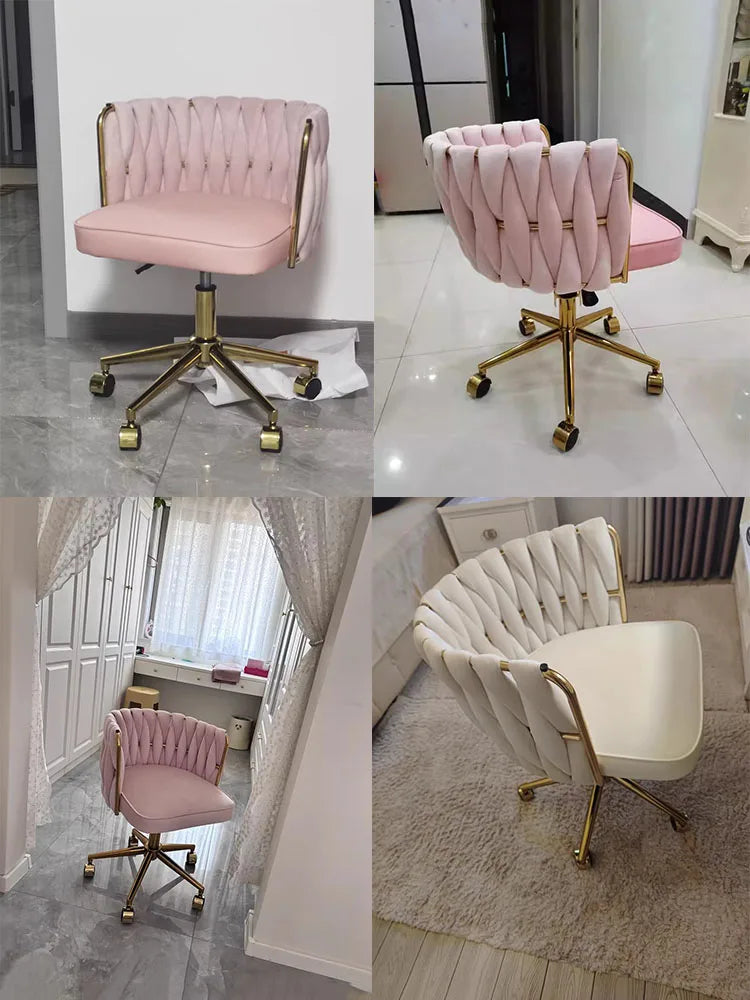 Cadeira de Computador de Luxo Rosa para Quarto Cadeira de Maquiagem para Meninas Encosto Elegante Cadeira de Computador Simples Giratória Silla Escritório Móveis de Escritório