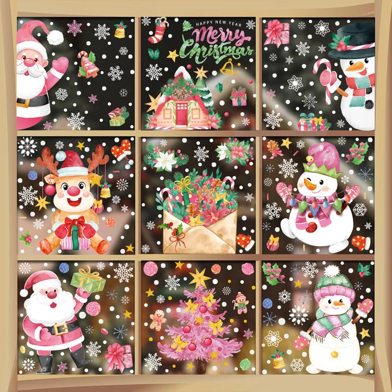 Adesivos de Janela de Natal Rosa: Adesivos de Papai Noel, Boneco de Neve, Renas, Decoração de Vidro, DeCal “Merry Christmas”, Decoração para Casa 2024, Presentes de Ano Novo.