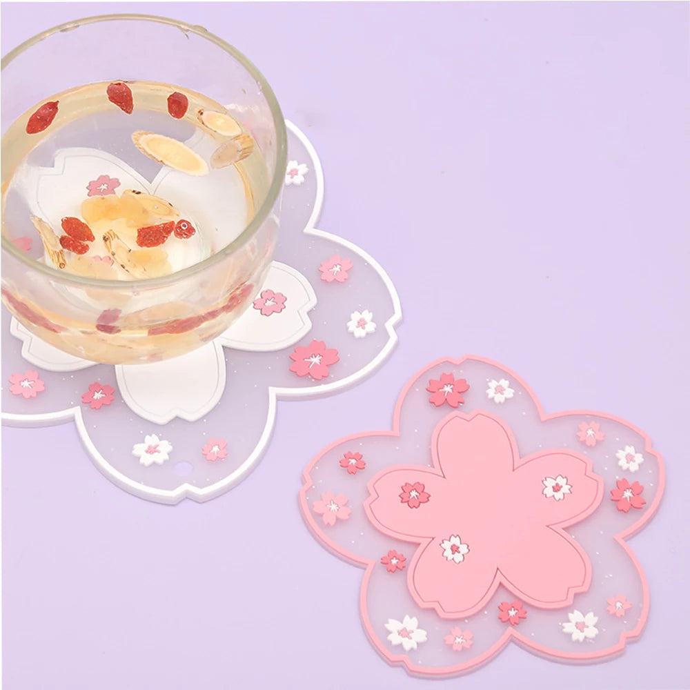 Apoio de Copo Kawaii Japão Flor de Cerejeira, Tapete para Xícara de Chá, Sakura, Protetor de Mesa, para Chá, Leite, Caneca, Copo, 1 Peça