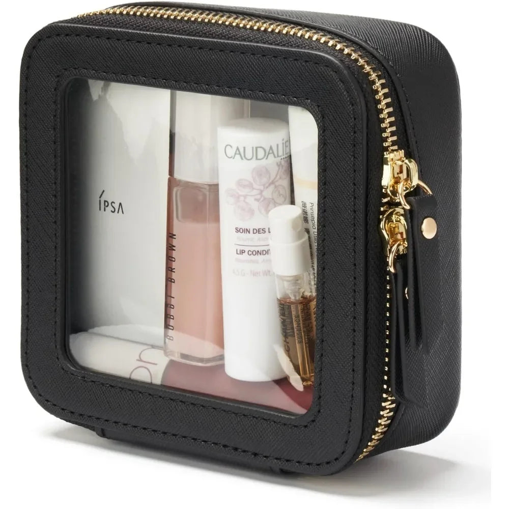 Mini Necessaire Bolsa de Maquiagem Bonita Transparente, Organizador de Viagem para Cosméticos e Produtos de Higiene, Estojo Quadrado à Prova d'Água com Zíper