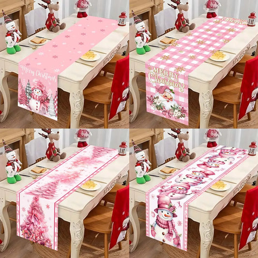 Toalha de Mesa Rosa de Natal: Bandeira de Mesa do Papai Noel, Decorações de Natal para Casa 2024, Presentes de Natal (Navidad), Toalha de Mesa para o Ano Novo.