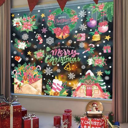 Adesivos de Janela de Natal Rosa: Adesivos de Papai Noel, Boneco de Neve, Renas, Decoração de Vidro, DeCal “Merry Christmas”, Decoração para Casa 2024, Presentes de Ano Novo.