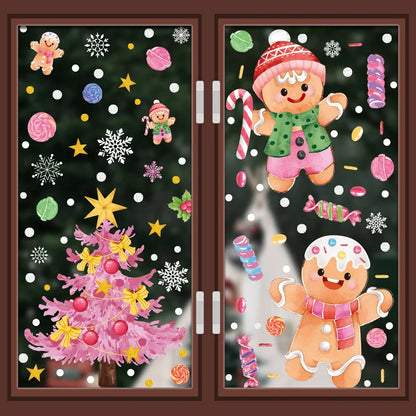 Adesivos de Janela de Natal Rosa: Adesivos de Papai Noel, Boneco de Neve, Renas, Decoração de Vidro, DeCal “Merry Christmas”, Decoração para Casa 2024, Presentes de Ano Novo.